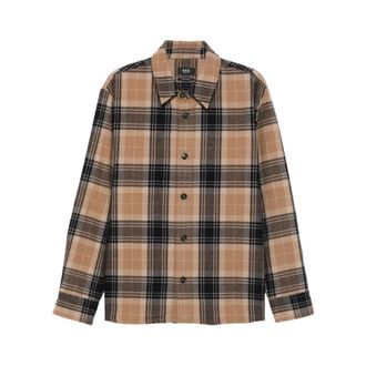 A.P.C. Light Jackets, male, Beige, Size: S Navy Plaid Check Button-Up Jacket