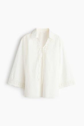 H&M Broderie-anglaise Cotton Popover Shirt in White at Nordstrom, Size X-Small