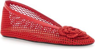 Ganni Womens Ballet Shoes Jenny Red Mesh Flower Ballerina