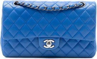 Chanel Borsa a spalla Classic Double Flap media in pelle Caviar 2016-2017 - Blu