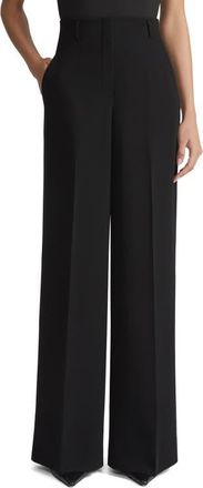 Lafayette 148 New York Thames Finesse Crepe Wide Leg Pants in Black at Nordstrom, Size 12