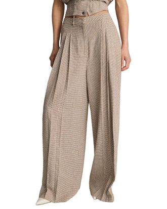 Kenneth Cole High-Rise Fly Front Triple Pleat Wide Leg Linen-Blend Pant