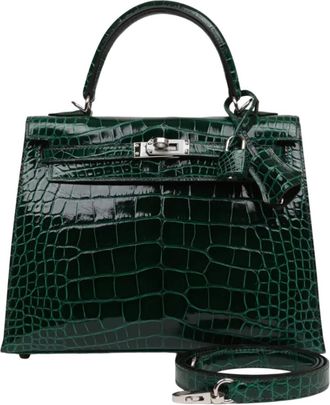Hermès Crocodile Niloticus Lisse Vert Foncé 25cms Kelly with Palladium Hardware