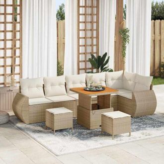 vidaXL Conjunto De Sof&aacute; De Jard&iacute;n 9 Pcs Beige Rat&aacute;n Sint&eacute;tico Vidaxl