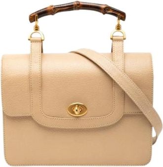 Gucci Pre-owned Bamboo Satchel - Dames - Vintage Handtas - Beige - ONE Size - Leer - Vintage
