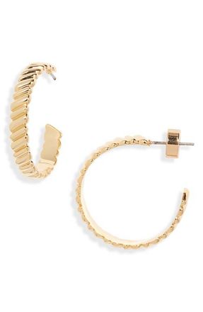 Nordstrom Demi-Fine Ridged Hoop Earrings in 14K Gold Plated at Nordstrom