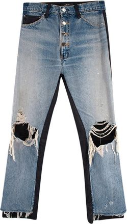 Amiri Combo Black Leather & Distressed Denim Jeans Size S