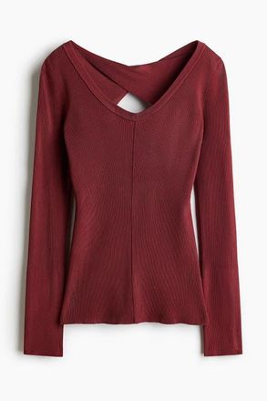 H&M Rib-knit Twist-detail Top in Burgundy at Nordstrom, Size X-Small