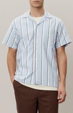 Les Deux Lawson Stripe Camp Shirt in Summer Sky/White at Nordstrom Rack, Size Large