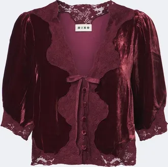 Rixo Top Ursula de terciopelo con encaje