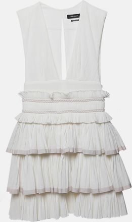 Isabel Marant White Cotton V-Neck Ruffled Glory Mini Dress