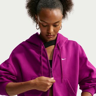Nike Womens Studio Fleece Weight Oversized Full-Zip Cropped Hoodie in Red | IM8499-630