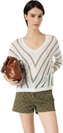 Gerard Darel Lerya Linen Blend Chevron Knit Sweater in Kaki Green at Nordstrom, Size X-Large