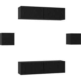 vidaXL Vidaxl - Conjunto De Mueble De Tv 6 Pcs Roble Negro Madera Contrachapada