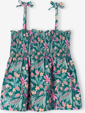 Vertbaudet M&auml;dchen Top mit Blumenprint, gesmokt smaragdgr&uuml;n