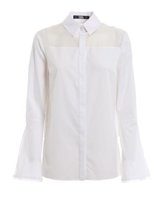 Karl Lagerfeld Sheer panel white cotton shirt