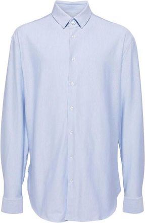 Giorgio Armani Casual Shirts, male, Blue, 3XL, Blue Striped Slim-Fit Shirt