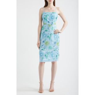Eliza J Sequin Floral Cocktail Midi Dress in Blue Multi at Nordstrom, Size 12