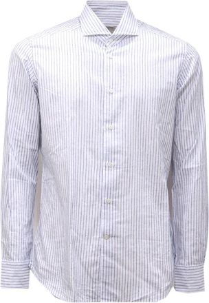 Bagutta Slim Fit Katoenen Overhemd Wit/Blauw - Heren - Casual Overhemden - Veelkleurig - L - Katoen - Overhemden