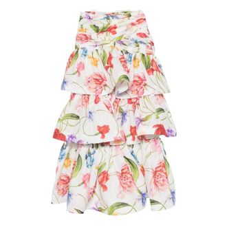 Lavi Midi Skirts, female, Multicolor, Size: M Floral-print Tiered Skirt