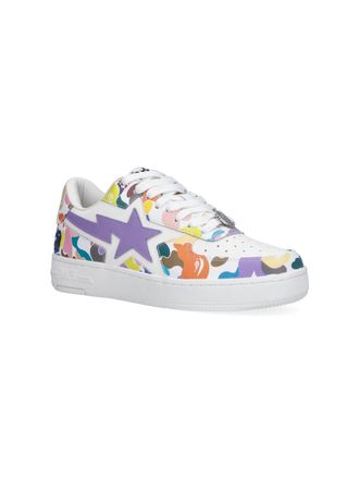 A Bathing Ape Cartoon-Collage Canvas Sneaker - White