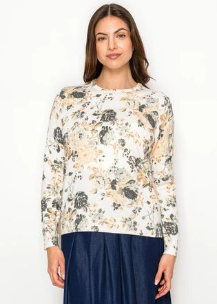 YAL New York Soft Floral Knit Top in Cream
