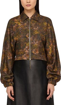 Lafayette 148 New York Shirt Collar Wool & Silk-Blend Bomber Jacket