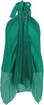 Max Mara Geplooide Chiffon Top - Dames - Tops zonder mouwen - Groen - M - Chiffon - Tops