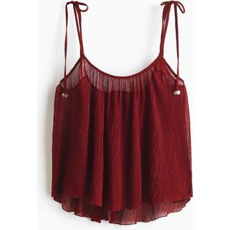H&M Crinkled Tie-strap Beach Top in Dark Red at Nordstrom, Size X-Small