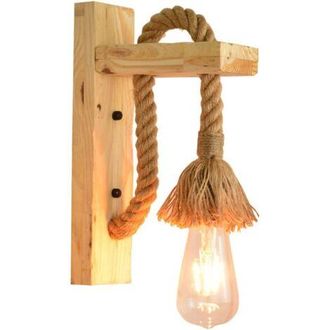 OEM Aplique De Pared Led Decorativo De Estilo Industrial, Fabricado En Madera Y Cuerda De C&aacute;&ntilde;amo, Ideal Para Bares, Hoteles Y Restaurantes. Casquillo E27,