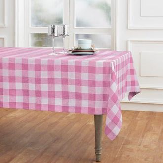 Solino Home Linen Tablecloth for Dining Table, Holiday and Everyday Dining Table Decor - Buffalo Check in Pink Begonia at Nordstrom, Size X-Small
