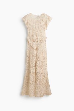 H&M Flutter-sleeved Crochet-look Dress in Cream at Nordstrom, Size X-Small
