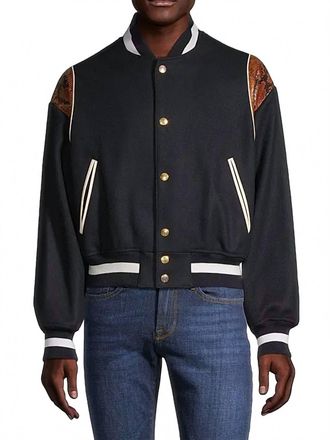 Bally Wool-Blend Snakeskin-Embossed Bomber Jacket In Navy