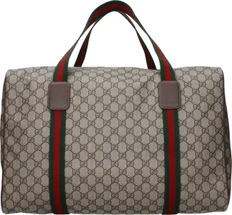 Gucci Uomos Borsone Tessuto Beige/Ebano