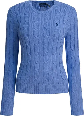 Polo Ralph Lauren Crew-Neck Cable-Knit Sweater With Logo Knitwear Light Blue-Donna
