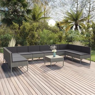 vidaXL Set De Muebles De Jard&iacute;n 11 Pzas Y Cojines Rat&aacute;n Sint&eacute;tico Gris Vidaxl