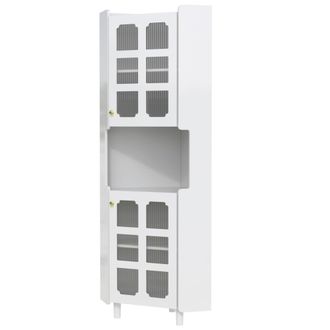 STILVORA Mueble Esquinero De Almacenaje Con 2 Puertas, 1 Hueco Abierto Y Led, En Mdf Lacado, Para Salon, 63.5&times;157.5 Cm, Blanco