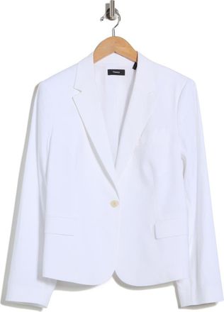 Theory Shrunken Stretch Linen Blend Blazer in White at Nordstrom Rack, Size 16