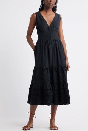 Treasure & Bond Lace Detail Sleeveless Cotton Dress in Black at Nordstrom, Size Xx-Small