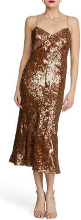 Halston Heritage Yvonne Sequin Sleeveless Midi Dress in Tobacco Bronze at Nordstrom Rack, Size 12
