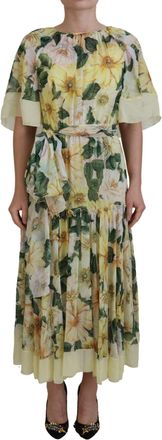Dolce & Gabbana Multicolor Silk Floral Print Long Maxi Womens Dress