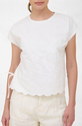 ZOE AND CLAIRE Embroidered Linen & Cotton Top in Off White at Nordstrom, Size X-Small