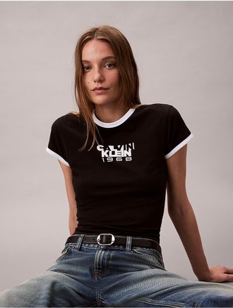 Calvin Klein Jeans Calvin Klein Womens 1968 Logo Graphic Baby Tee - Black - S
