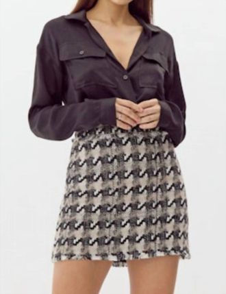 Greylin Lenny Houndstooth Tweed Mini Skirt In Black Taupe White
