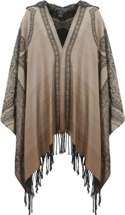 Etro Capuchon van Woljacquard met Franjes - Dames - Ponchos - Veelkleurig - ONE Size - Wol - Jassen