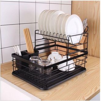 OEM Escurridor De Cocina Modular De Dos Niveles Con Bandeja - Gran Capacidad - Metal Negro Grueso - Env&iacute;o Gratuito