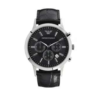 Emporio Armani Accessoires, Heren, Zwart, ONE Size, Leer, Quartz Chronograaf Horloge