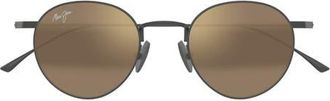 Maui Jim Kaapeha 48mm Small PolarizedPlus2 Round Sunglasses in Matte Dark Ruthenium/Bronze at Nordstrom