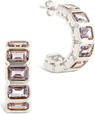 Sterling Forever Nyssa Baguette Cubic Zirconia Hoop Earrings in Silver/Ember at Nordstrom Rack