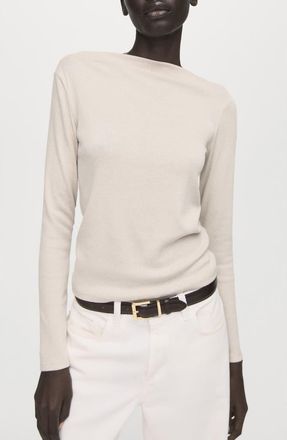 Mango Boat Neck Long Sleeve T-Shirt in Sand at Nordstrom, Size Xx-Small